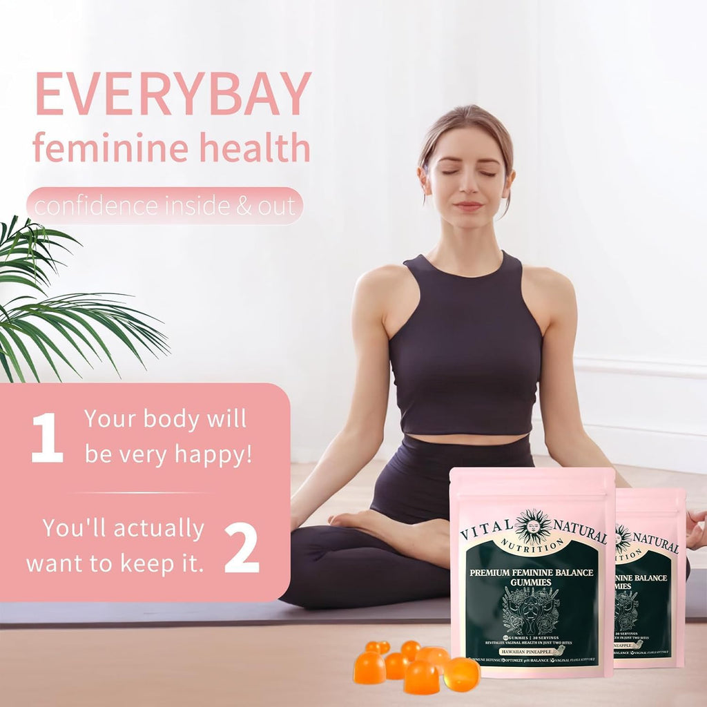 Premium Feminine Balance Gummies,Improve Immune,Promotion of Women's Health,Vegan,Hawaiian Pineapple Flavor Supports Vitality & Gut Health-60 Gummies-30 Servings