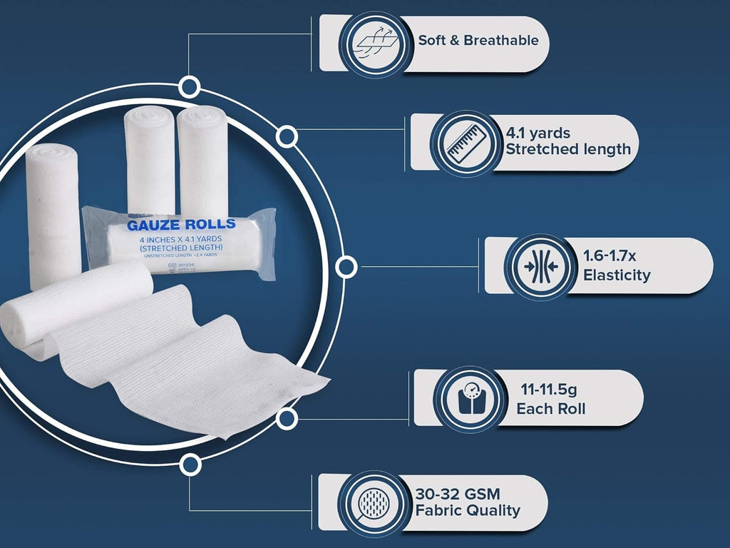 Gauze Rolls Pack of 24 – Premium Quality Lint and Latex-Free 4 inches x 4.1 Yards Conforming Stretch Bandages Designed for Effective Wound Care & Comfort - Ideal for use as a Mummy wrap