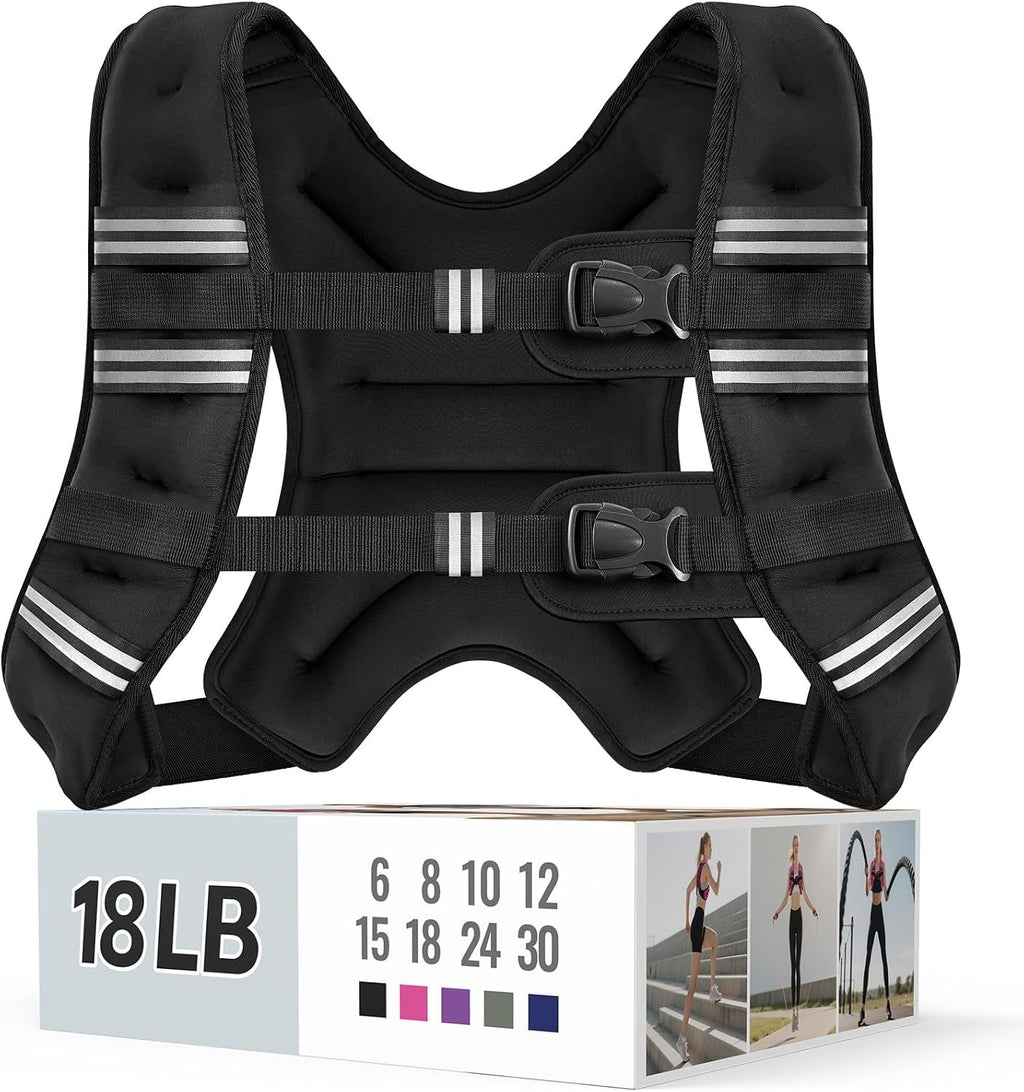 Zeerun Weighted Vest, 6lb/8lb/10lb/12lb/15lb/18lb/20lb/24lb/30lb for Men Women, Reflective Stripe Adjustable Buckle, Comfortable Durable Rucking Vest for Walking Running Strength Training