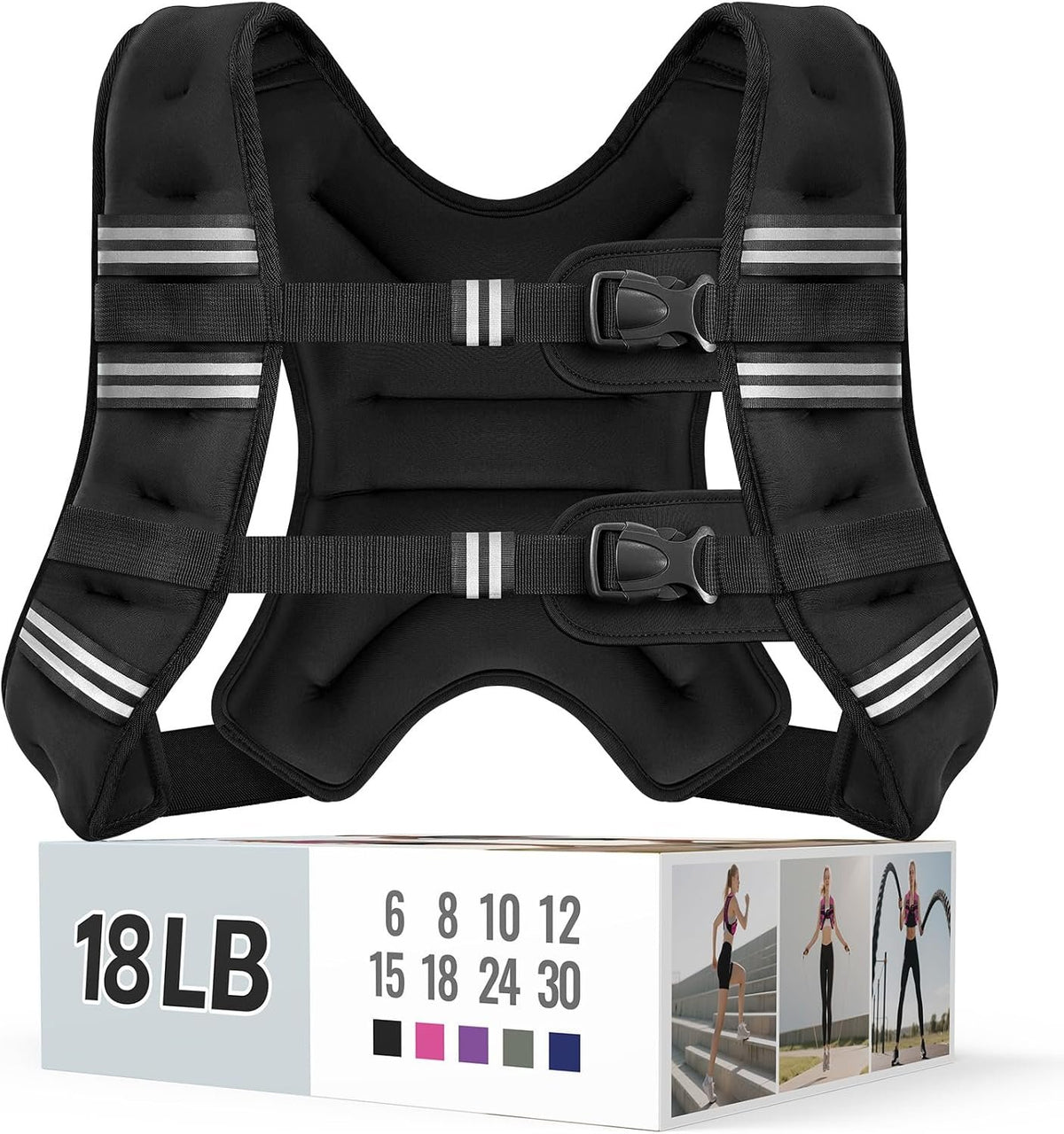 Zeerun Weighted Vest, 6lb/8lb/10lb/12lb/15lb/18lb/20lb/24lb/30lb for Men Women, Reflective Stripe Adjustable Buckle, Comfortable Durable Rucking Vest for Walking Running Strength Training