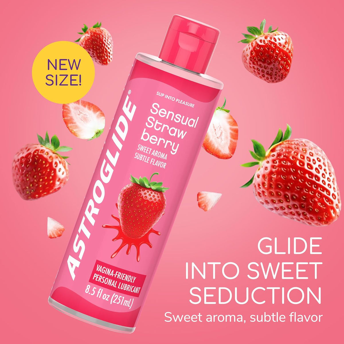 Astroglide Strawberry Flavored Personal Lubricant (8.5oz), Lube for Men, Women and Couples, Delicious Flavor, Hypoallergenic, Vaginal Safe, Condom Compatible