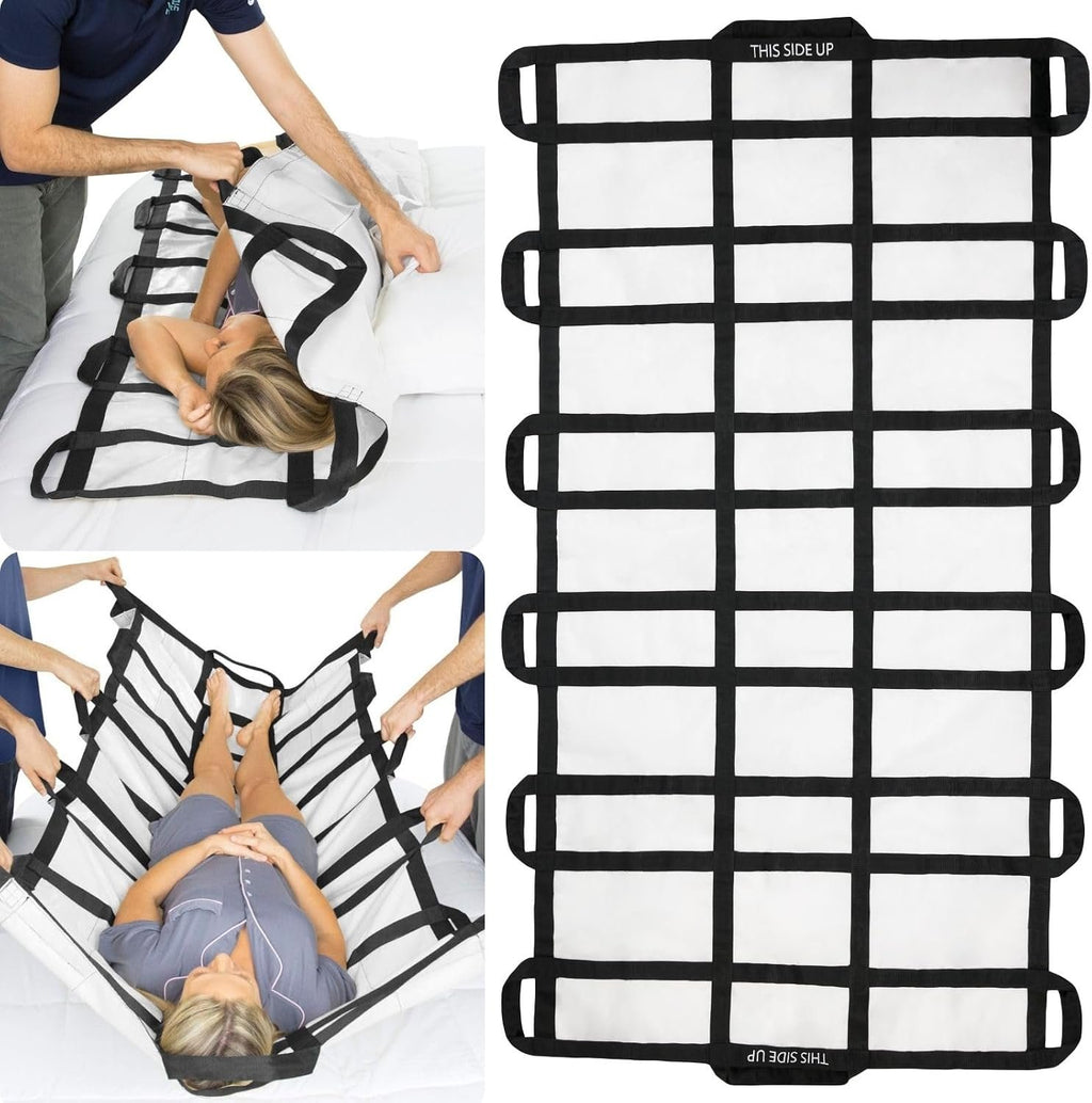 Vive Transfer Blanket with Handles 77” x 38.5” - Bed Positioning Pad, Straps - Reusable, Washable Patient Lifting Device Body Lift, Turning, Sliding Moving - Caregiver, Family Aid, Bedridden, Elderly