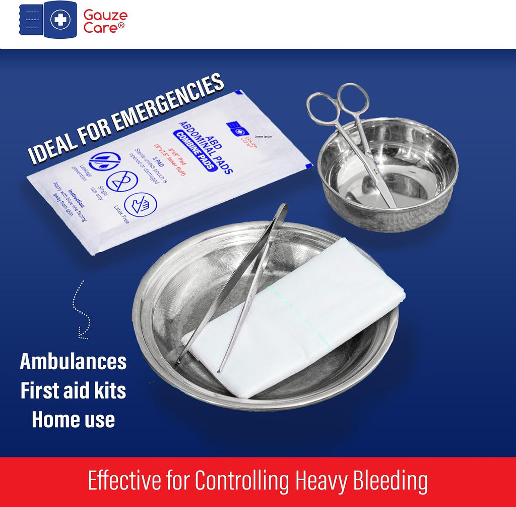GauzeCare Sterile Abdominal Pads 5x9 inch 20-Pack | Extra Absorbent & Thick, Individually Packed Combine Pads with Non-Stick Outer Layer for Heavy Bleeding Wounds | Perfect for First Aid Kits (IFAKs)
