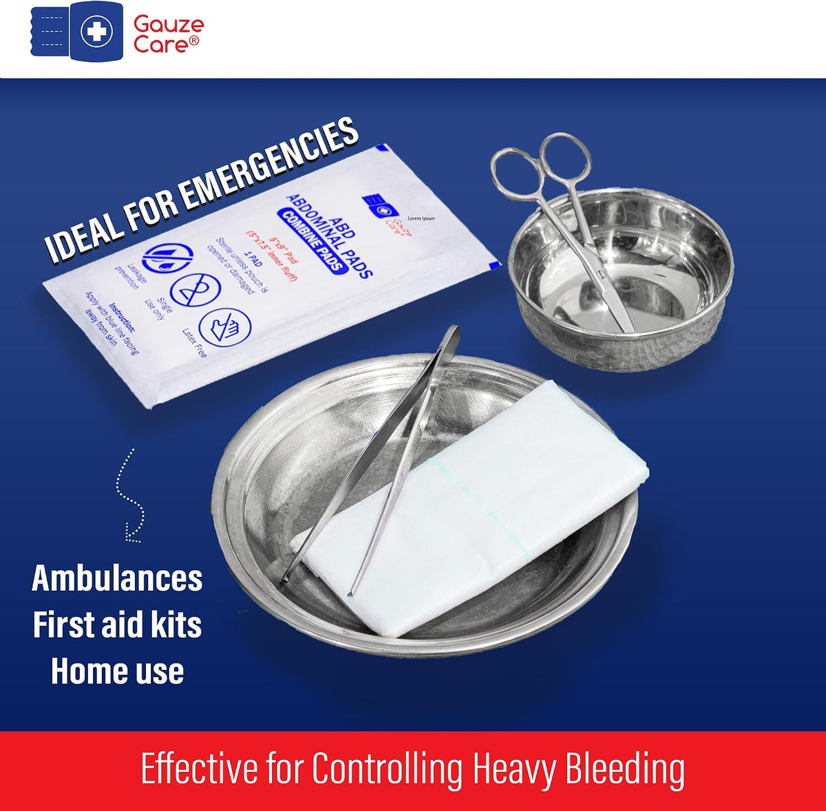 GauzeCare Sterile Abdominal Pads 5x9 inch 20-Pack | Extra Absorbent & Thick, Individually Packed Combine Pads with Non-Stick Outer Layer for Heavy Bleeding Wounds | Perfect for First Aid Kits (IFAKs)