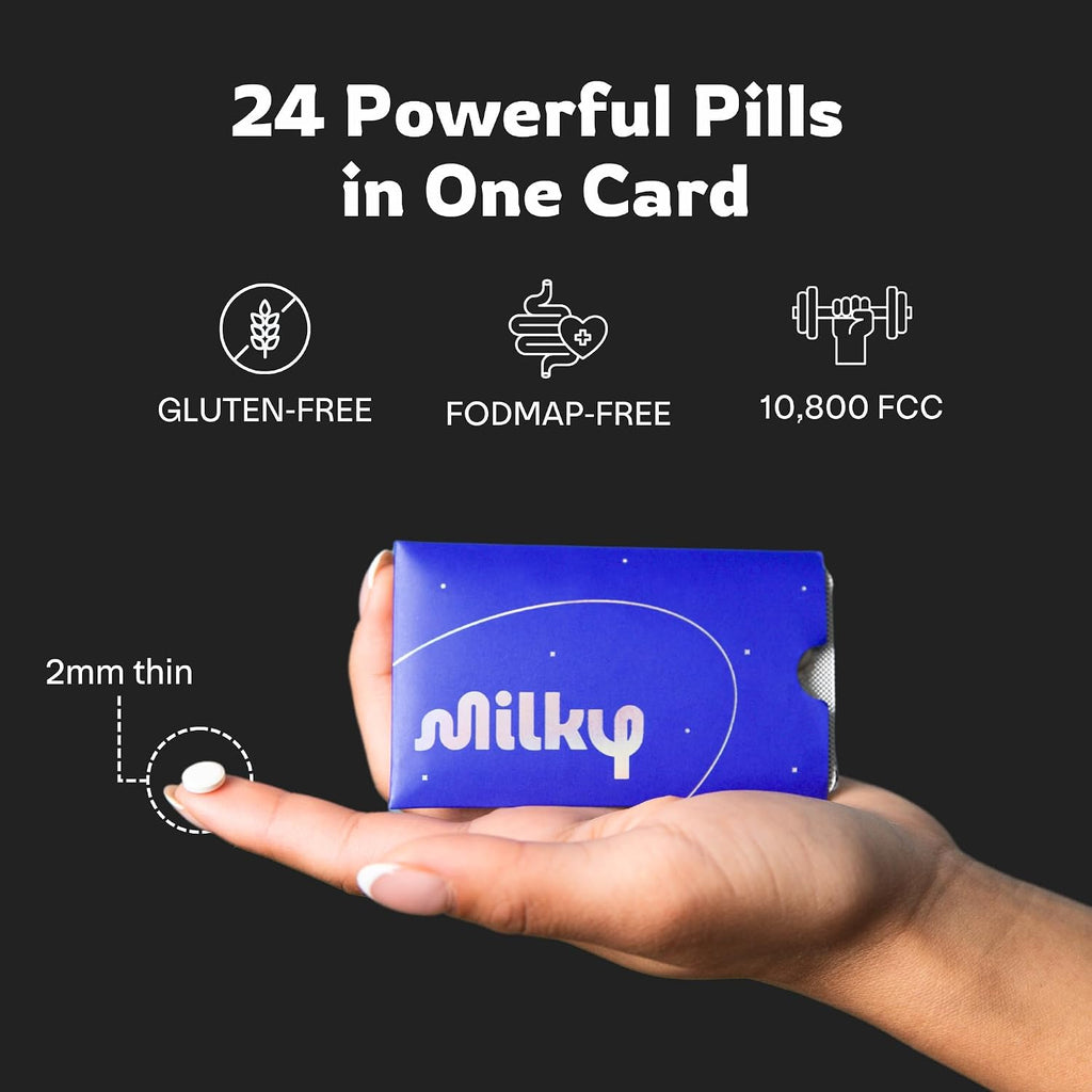 Milky Lactose Intolerance Pills - 10,800 FCC - Dairy Relief for Lactose Intolerance - Lactase Enzyme Tablets - Portable Credit Card Sleeves - Bloating & Gas Relief (48 Count Astral Violet)