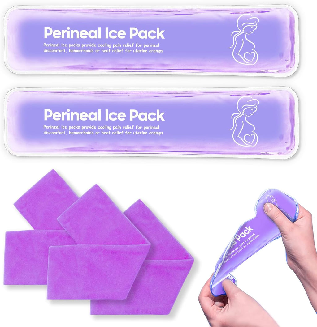 Reusable Postpartum Perineal Ice Packs, Cold Packs for Hemorrhoid Pain Recovery, 2 Gel Pads + 3 Sleeves (Purple)