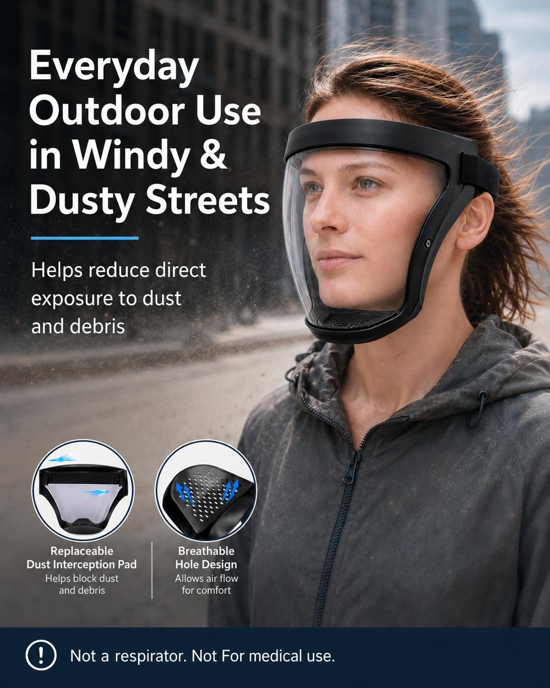Clear Full Face Shield for Yard Work and Weed Eating | Anti-Fog Face Shield Mask with Adjustable Headband, Bottom Vent for Airflow, Plus an Included Dust Pad to Help Block Dust