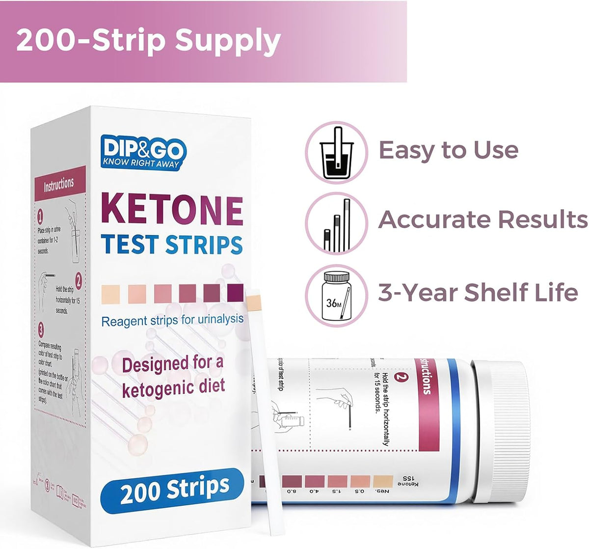 200ct Ketone Test Strips, Keto Strips Urine Test, Ketosis Test Strips