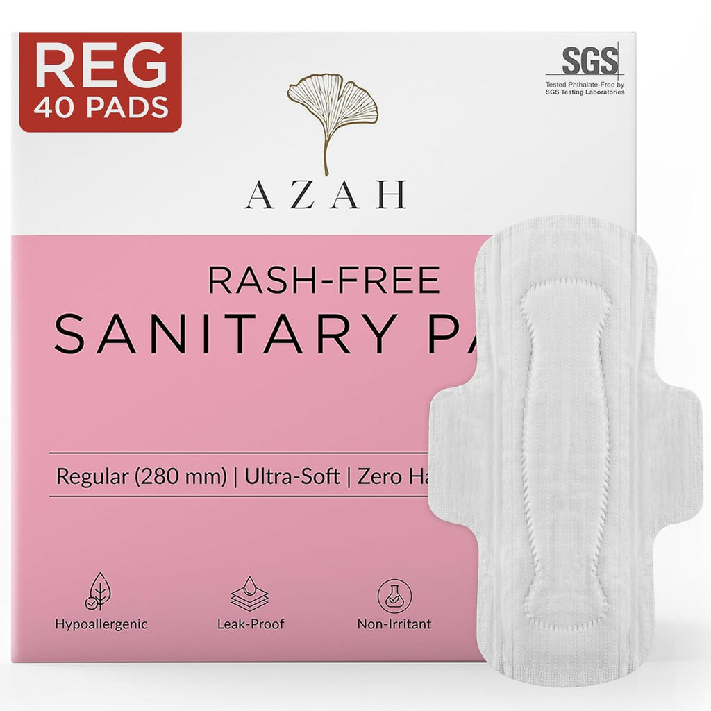 AZAH Sanitary Pads for Women Regular [Pack of 40] 100% Rash-Free sanitary napkins | 3x More Absorption, Cottony Soft and Dry Top Cover for heavy Flow | Toxin Free, Locks Odour, Leak-Proof