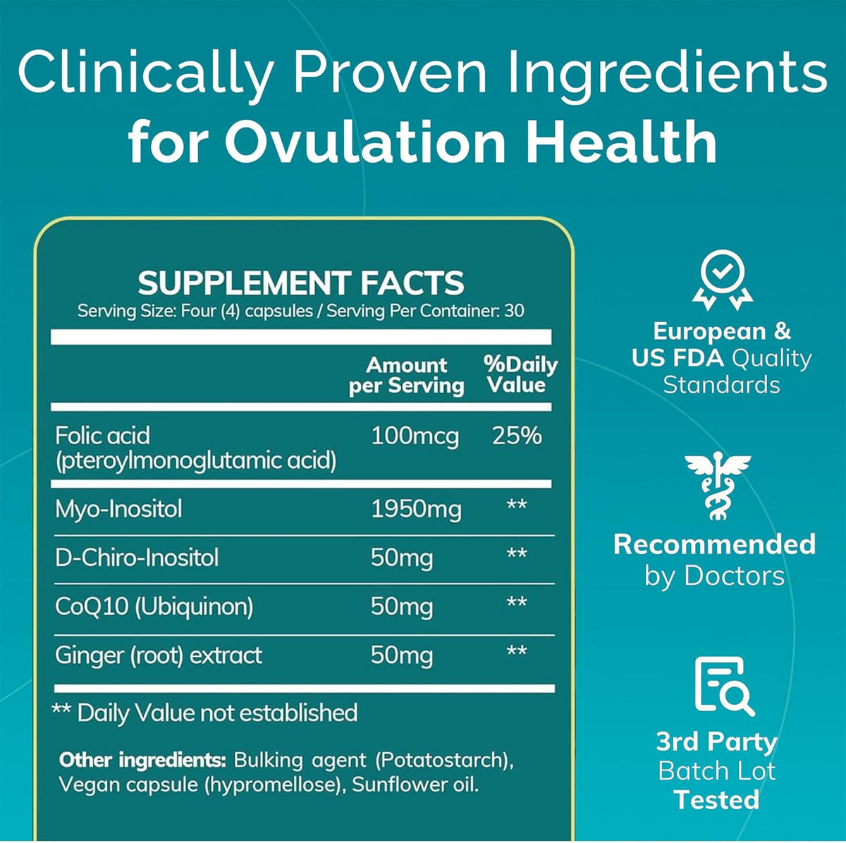 Conceive Plus Ovulation Support - PCOS Supplement for Fertility, Myo-Inositol & D-Chiro Inositol, Folic Acid, Ginger & CoQ10 - Multivitamin - Hormone Balance for Women - 120 Soft Capsules