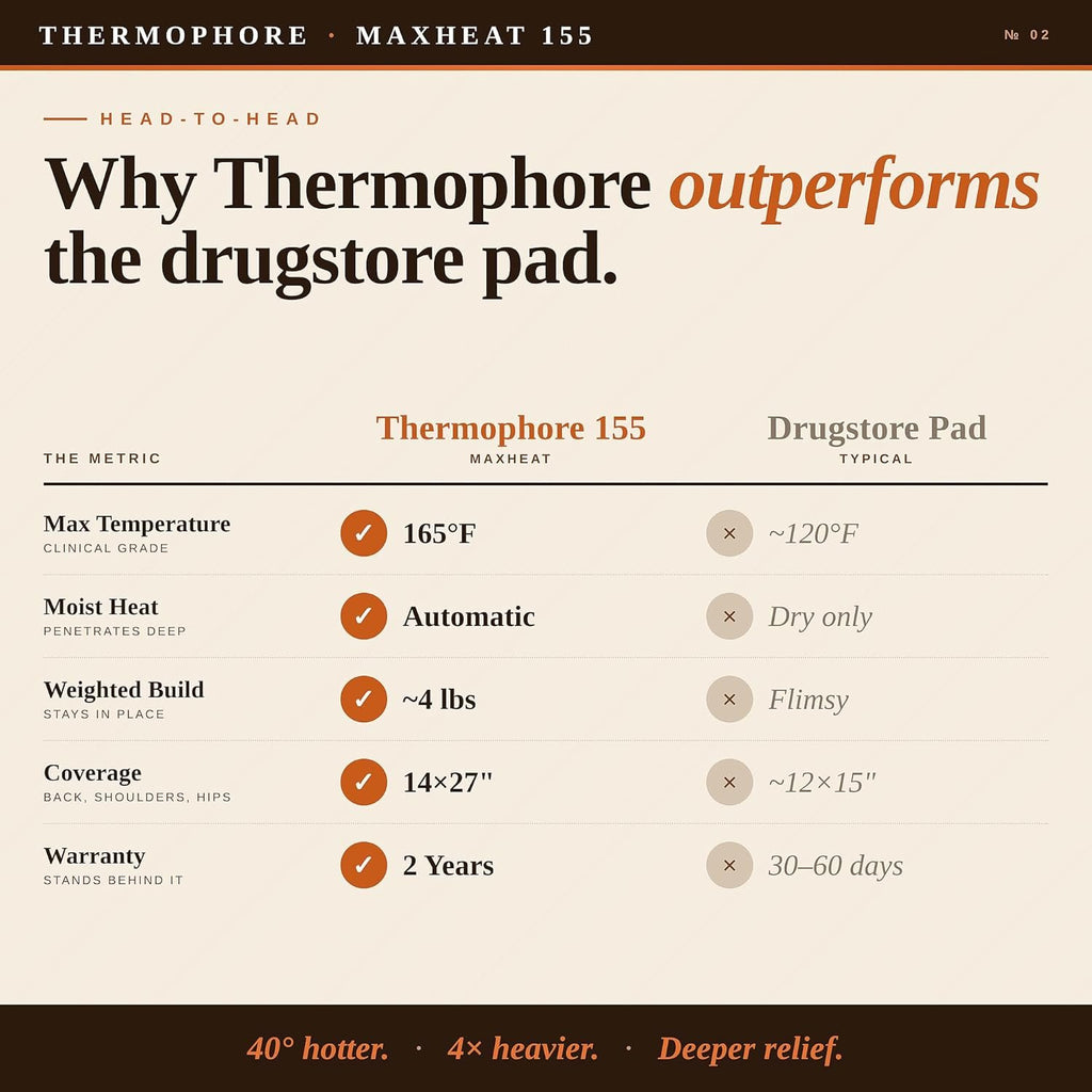 Thermophore MaxHEAT Automatic Moist Heating Pack Model 155 – Large 14" x 27" XL Heating Pad, Deep Heat Therapy for Muscle, Back & Joint Pain Relief, Electric, Heavy Weighted Fleece Design