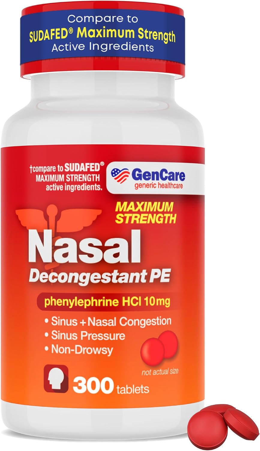 GenCare Phenylephrine HCl 10mg PE Nasal Decongestant, 300 Tablets