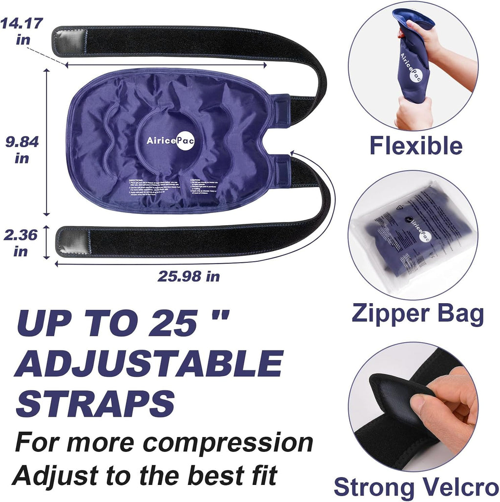AiricePac Ice Pack for Knee Pain Relief, Reusable Gel Ice Wrap for Injuries, Swelling, Knee Replacement Surgery, Cold Compress Therapy for Arthritis, Meniscus Tear and ACL, Blue