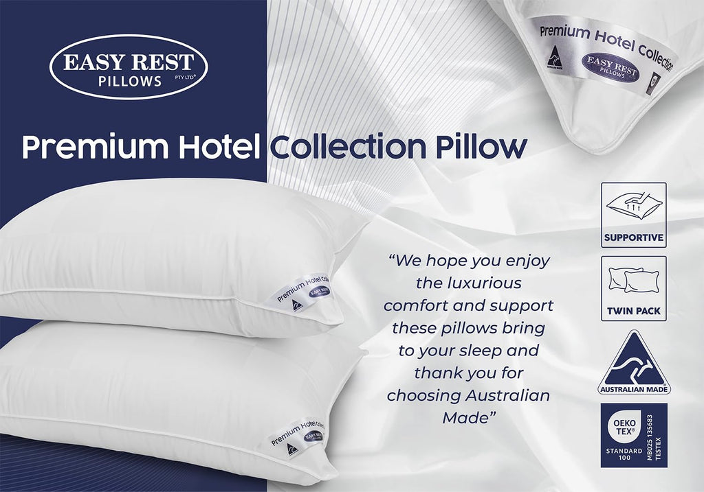 Luxury Hotel Collection Down Alternative Pillows, Standard Size, Medium or High Profile, 250 Thread Count Cotton Cover, Set of 2, White, Machine Washable, Made in Australia (Medium Profile)