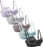 Suekaphin Nursing Bra 5pack Wireless V Neck Maternity Nursing Bra Bralette Low Cut Sleeping Breastfeeding with Extenders
