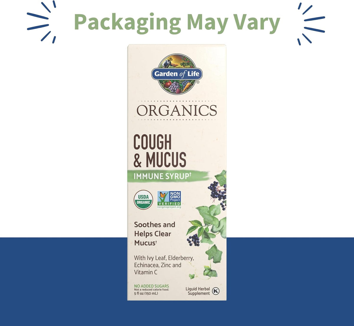 Garden of Life Organics Cough & Mucus Immune Syrup, Elderberry Zinc Immune Support Cough Syrup for Adults & Kids 12+, Offers Vitamin C & Echinacea, Sugar-Free, 5 Fl oz