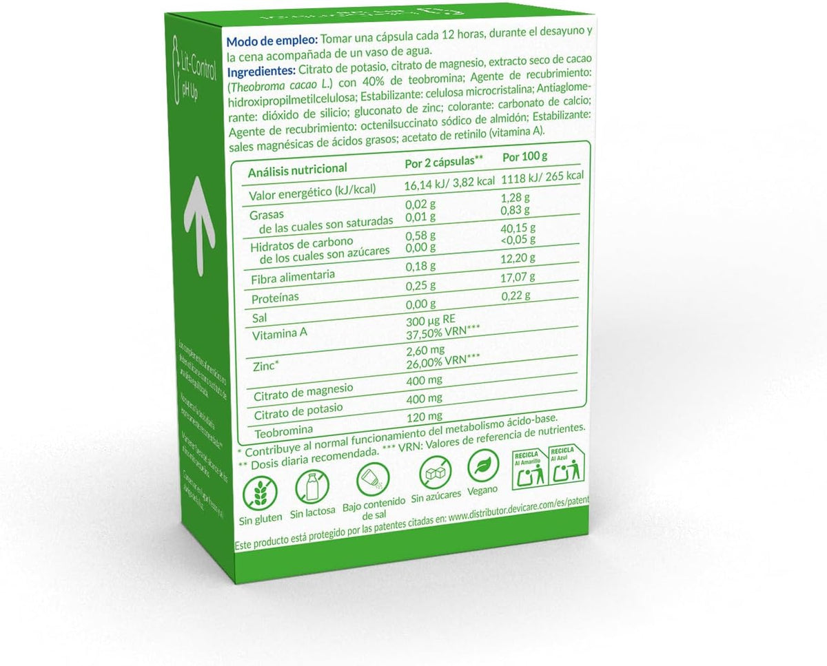 Lit-Control pH Up - Food Supplement - Prevents Urinary Salt Crystallization - Kidney Stones or Kidney Stones - Increases Urinary pH - Patented - 60 Capsules