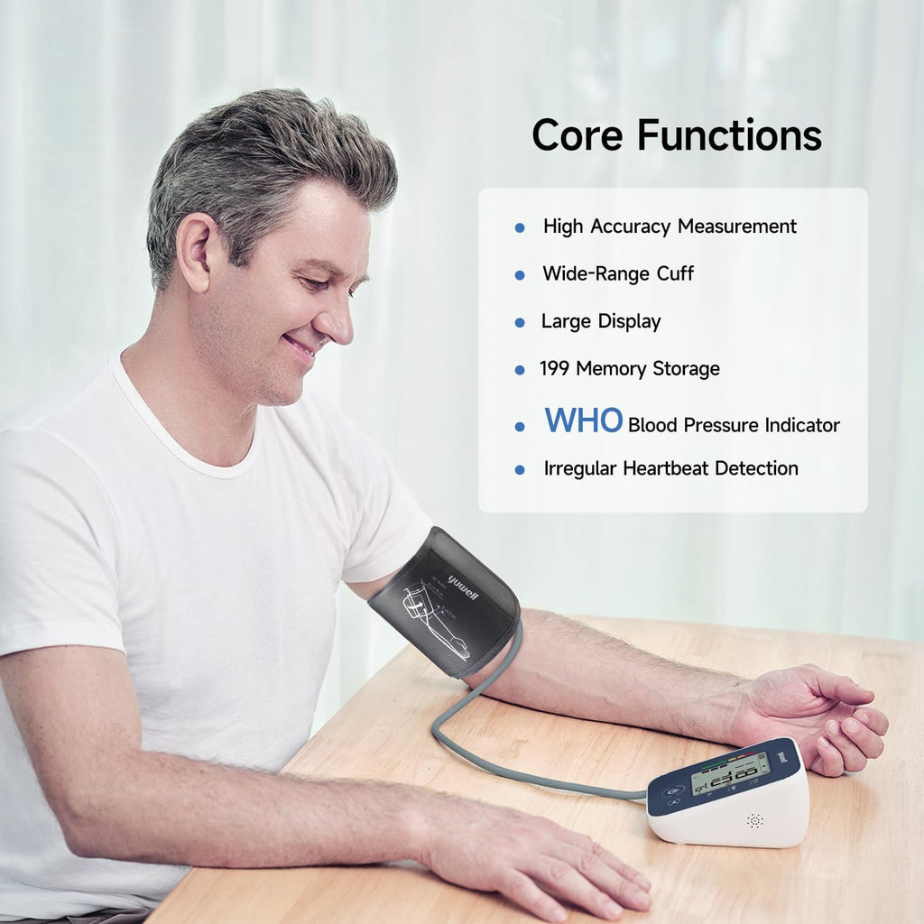 yuwell Automatic Blood Pressure Monitor for Home Use, Upper Arm BP Machine with Large Adjustable Cuff (8.7-17.7"), 199 Memory, Irregular Heartbeat Alert & WHO Classification