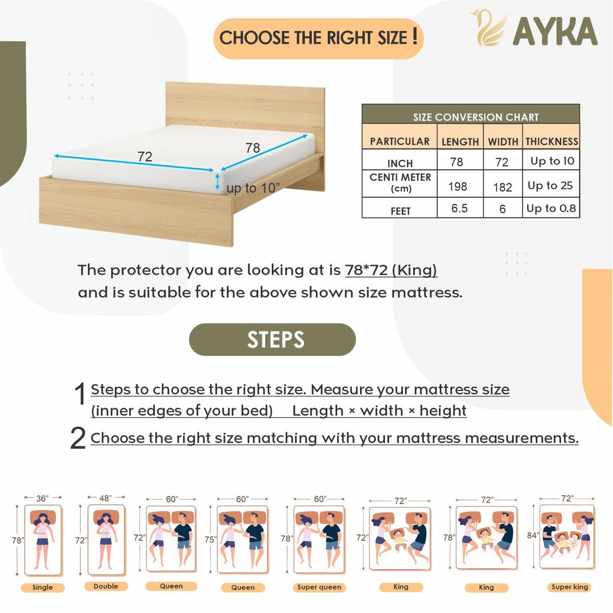 Ayka 100% Waterproof Mattress Protector King Size 78x72 Cotton Quilted Bed Protector King Size Breathable Noiseless Ultra Soft | Elastic Fitted Mattress Cover | Bed Cover -6.5x6 ft, Grey