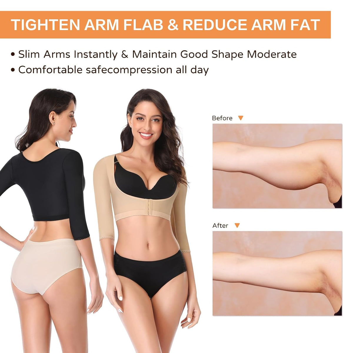 woahee Women's Arm Shaper Plus Size Arm Faja Compression Sleeve Garment Post Surgical Arm Shapewear