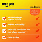 Amazon Basic Care Daytime Severe Cold & Flu Relief Caplets, Multi-Symptom Relief for Headache, Fever, Sore Throat, Chest & Nasal Congestion, Vapor Ice, 24 Count