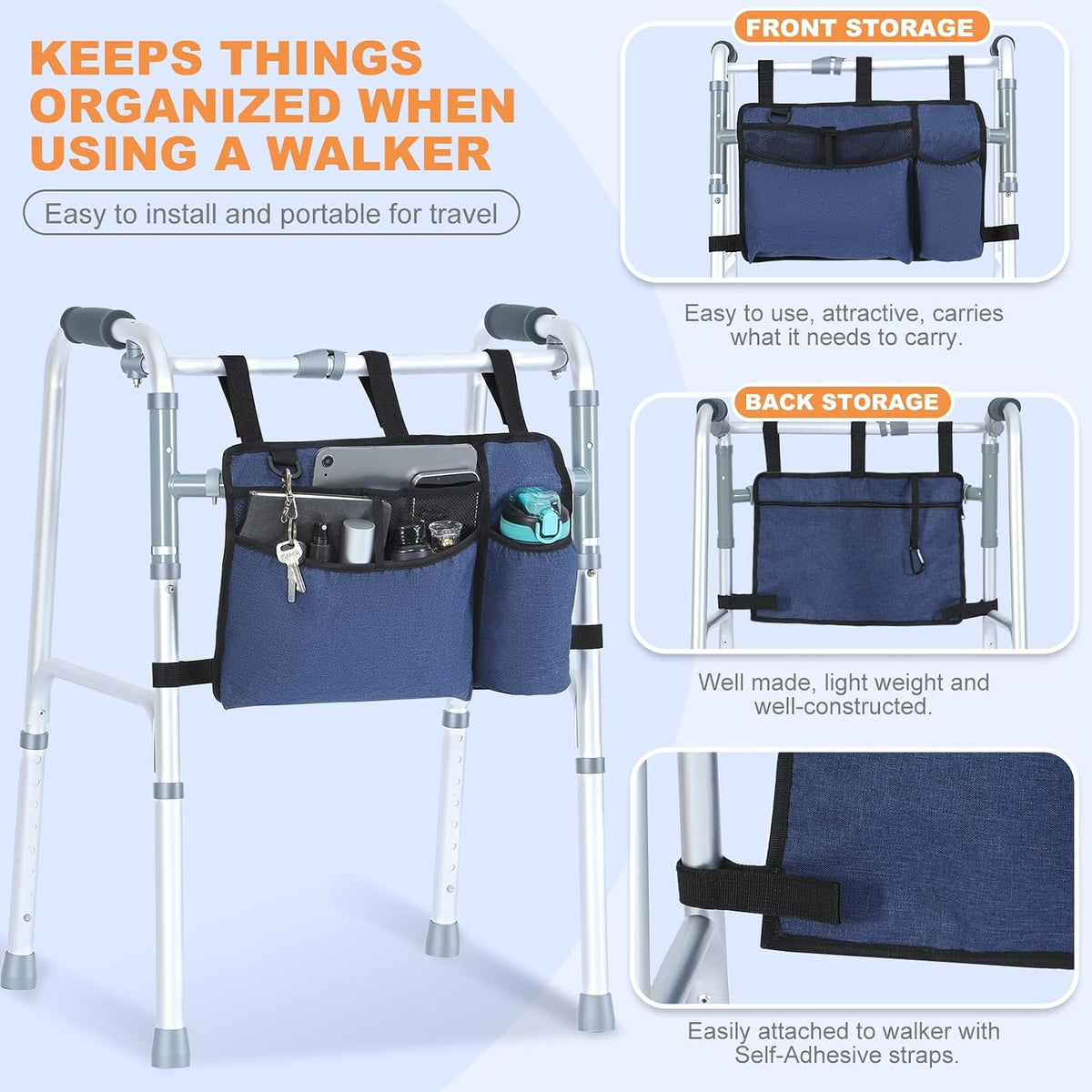 Premium Walker Bags for Folding Walkers Accessories with Cup Holder