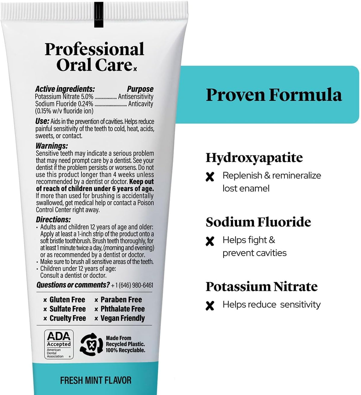 Made by Dentists Professional Enamel Rebuilding Toothpaste - 2 Pack - Remineralizing Nano Hydroxyapatite Toothpaste with Sodium Fluoride, ADA Approved, Vegan, 2 x 4.2oz