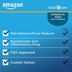 Amazon Basic Care Ibuprofen Tablets, 200 mg, Pain Reliever and Fever Reducer, For Headache, Muscular Aches, Arthritis, Backache, Menstrual Pain, 100 Count (Pack of 1)