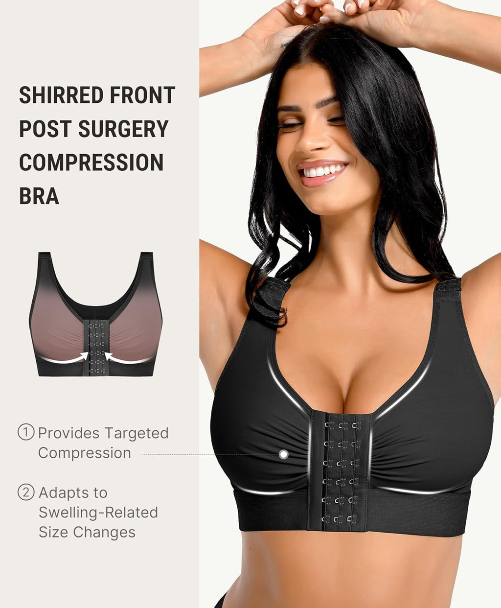 FeelinGirl Post Surgery Compression Bra for Women's Front Closure Bra with Adjustable Straps Wirefree