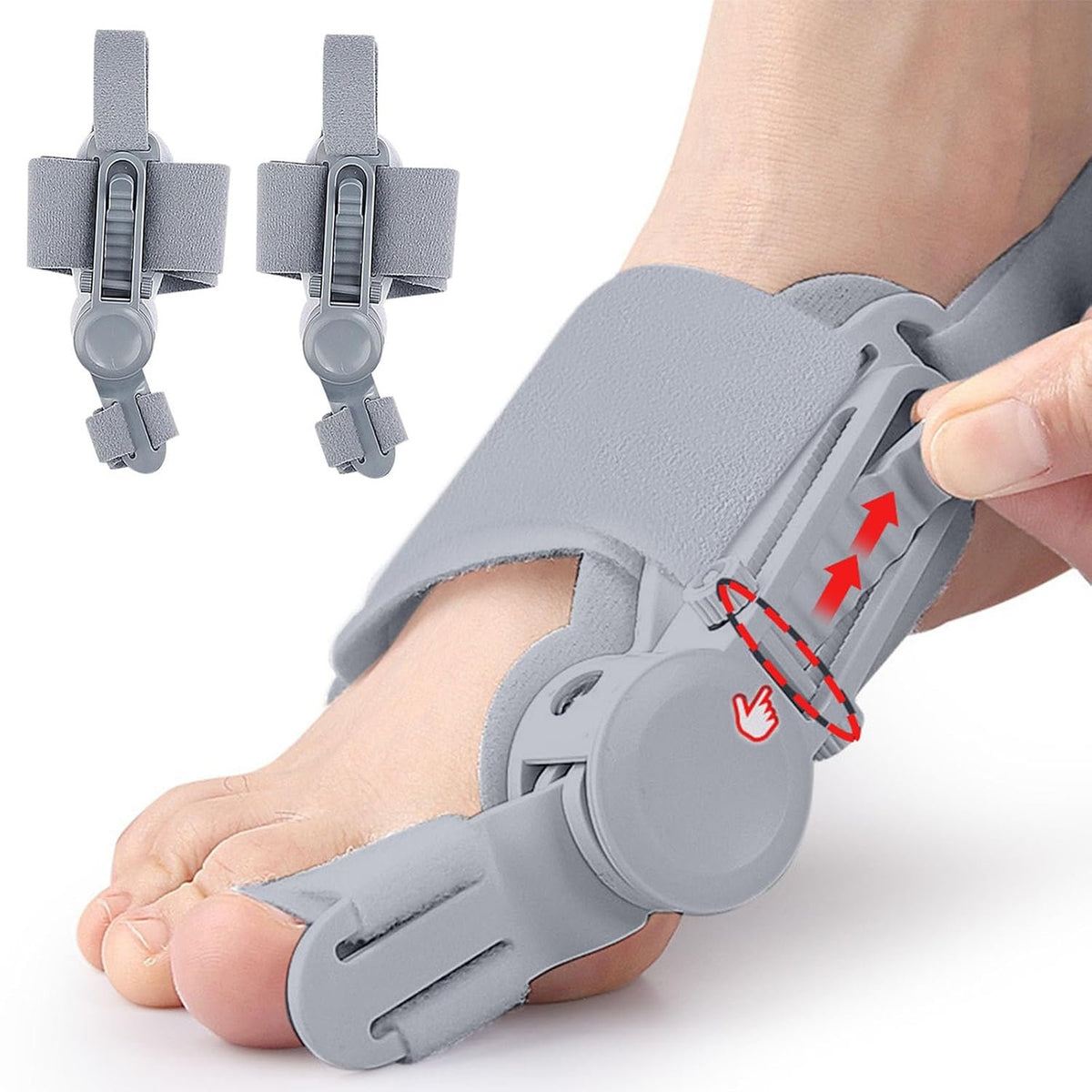Bunion Corrector for Women & Men - Adjustable Nighttime Big Toe Straightener Bunions Splint with ABS Support for Hallux Valgus Relief Hammer Toe Brace Sleeping Home Use Left/Right Feet - 2PC Grey