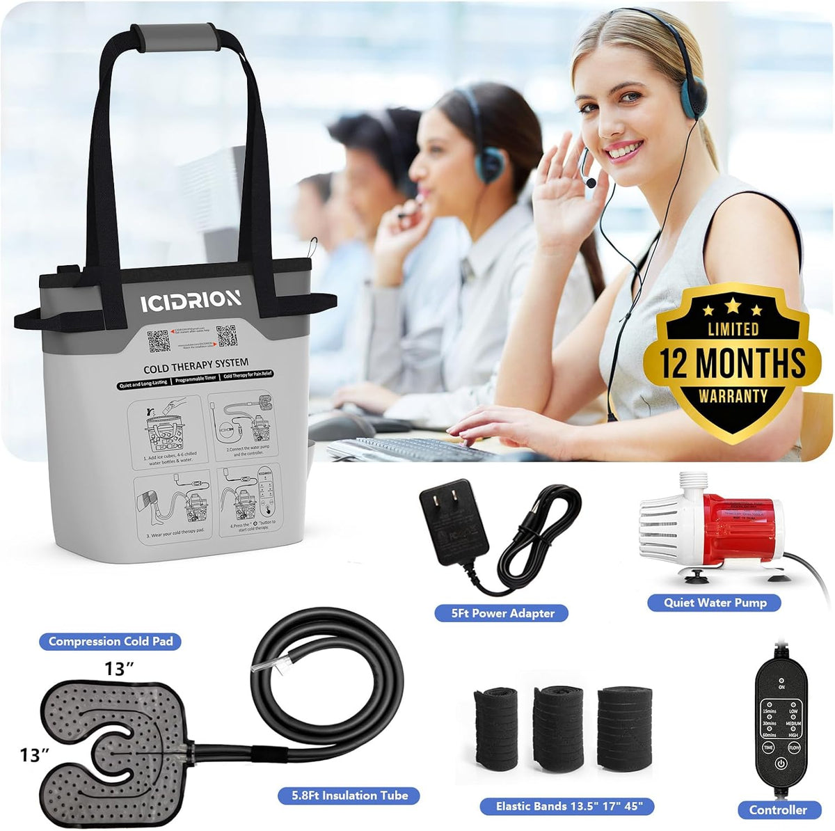 Quiet Ice Machine for Knee After Surgery, Programmable & Portable | FSA-HSA: Cold Therapy Machine for Knee Pain Relief, Cryotherapy System for ACL/TKR, Sports Training & Home Use