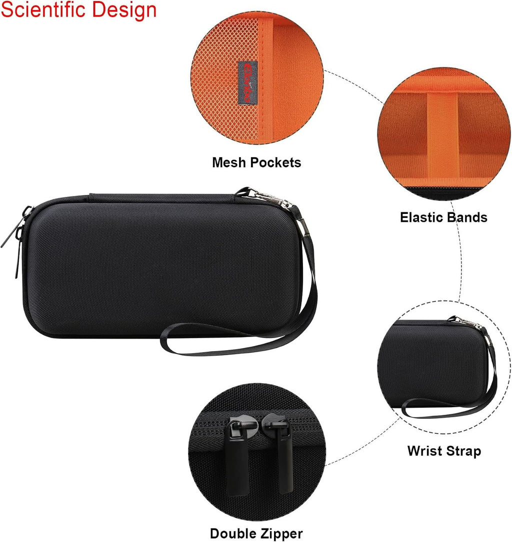 Elonbo Carrying Case Compatible with Portable Handheld Inhaler Nebulizer Machine, Asthma Inhaler/Handheld Atomizer Machine Hard Travel Bag, Mesh Pocket Fits Charging Cable, Black+inside Orange