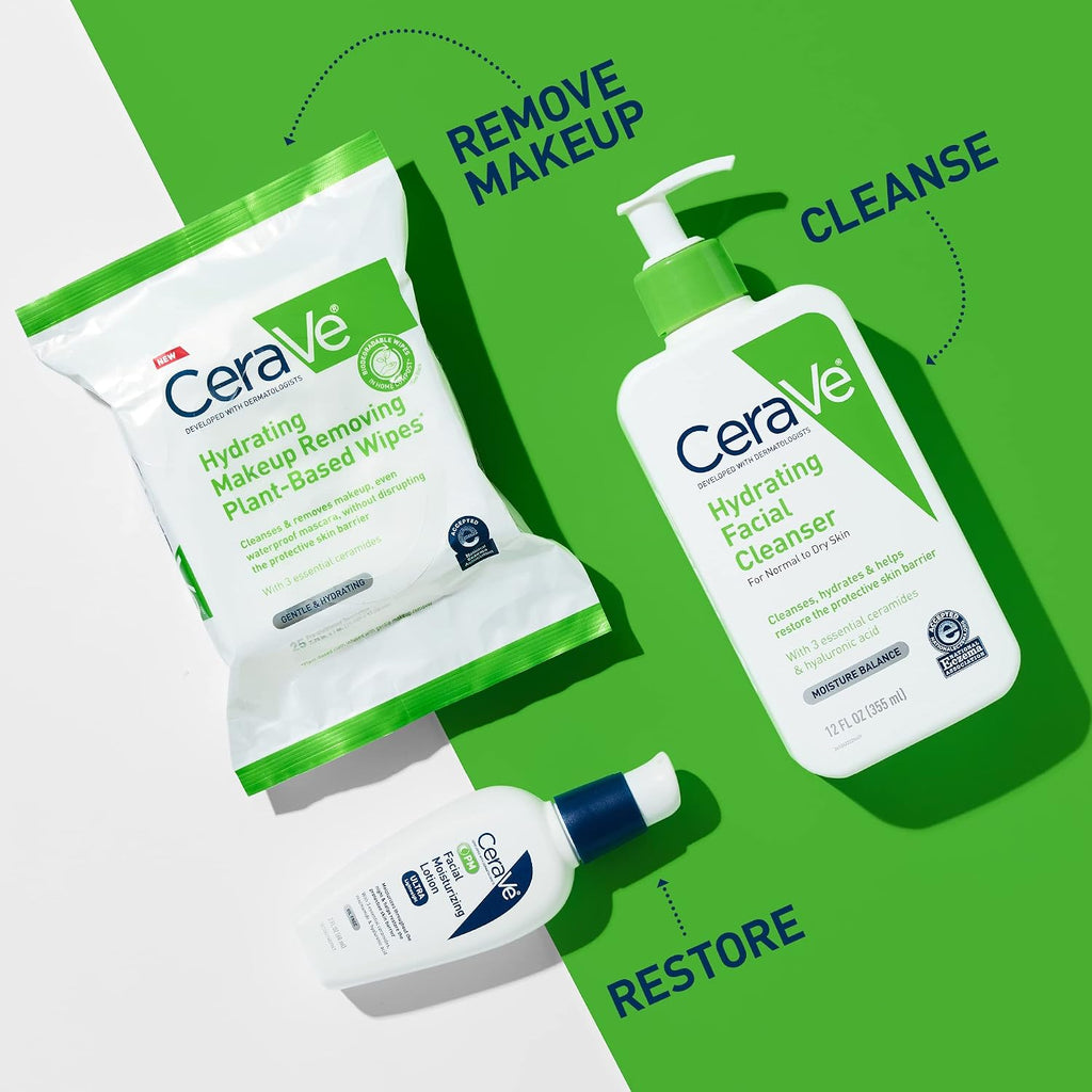 CeraVe Makeup Remover Wipes, Plant Based Face Wipes with Glycerin, 25ct