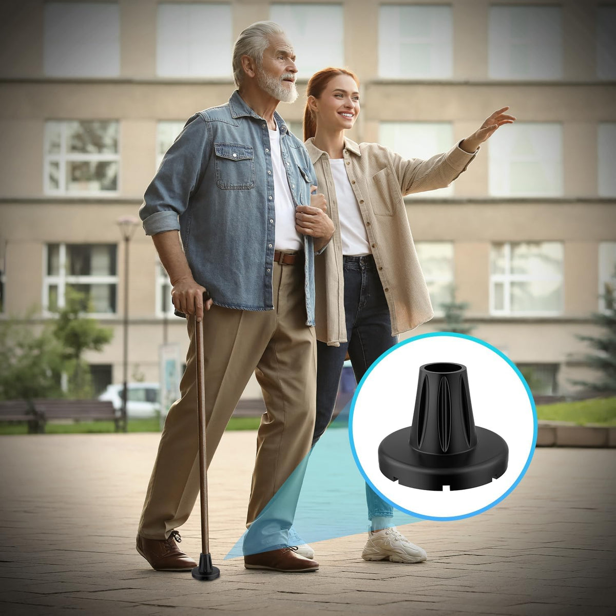 supregear Cane Tips 3/4 inch Heavy Duty, Anti-Slip Durable Rubber Tips All Terrain, Extreme Grip Replacement Feet Caps, Widen Base with Metal Insert for Seniors Elderly, 2-Pack, Black