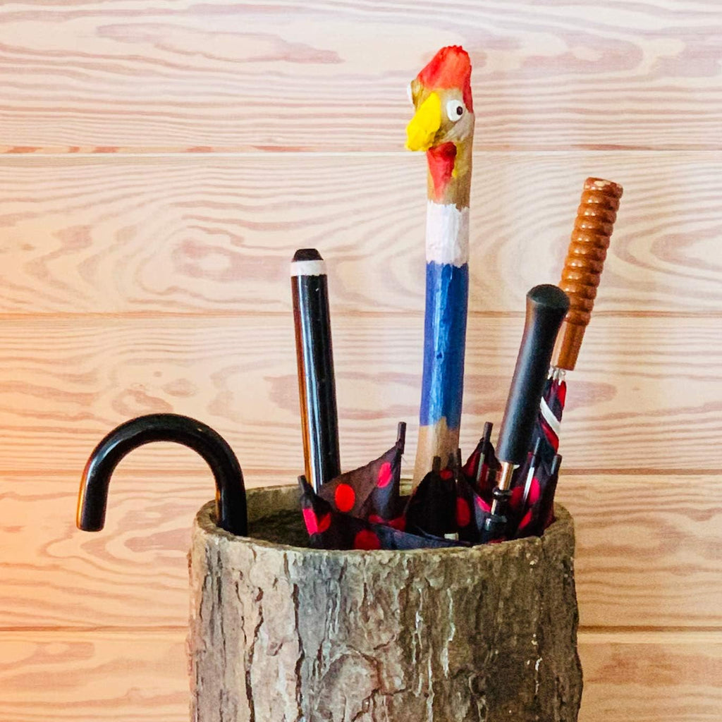 Country Stump ?? Vintage Farmhouse Umbrella Stand. Unique Indoor / Outdoor Walking Stick & Umbrella Holder. Rustic Home Entryway Log Bin.
