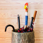 Country Stump ?? Vintage Farmhouse Umbrella Stand. Unique Indoor / Outdoor Walking Stick & Umbrella Holder. Rustic Home Entryway Log Bin.