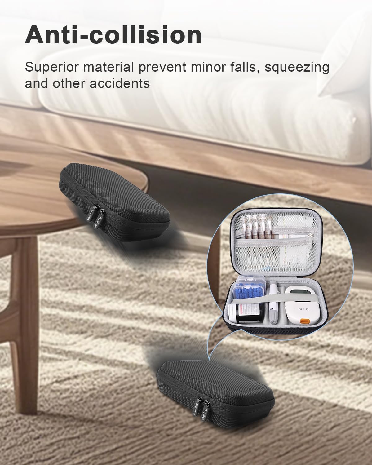 Diabetic Supplies Travel Case for Glucose Meter Diabetes Testing Kit-Black | Portable Diabetes Testing Kit Storage Organizer Bag for Diabetes Blood Sugar Test Strips, Lancets, Lancing Device