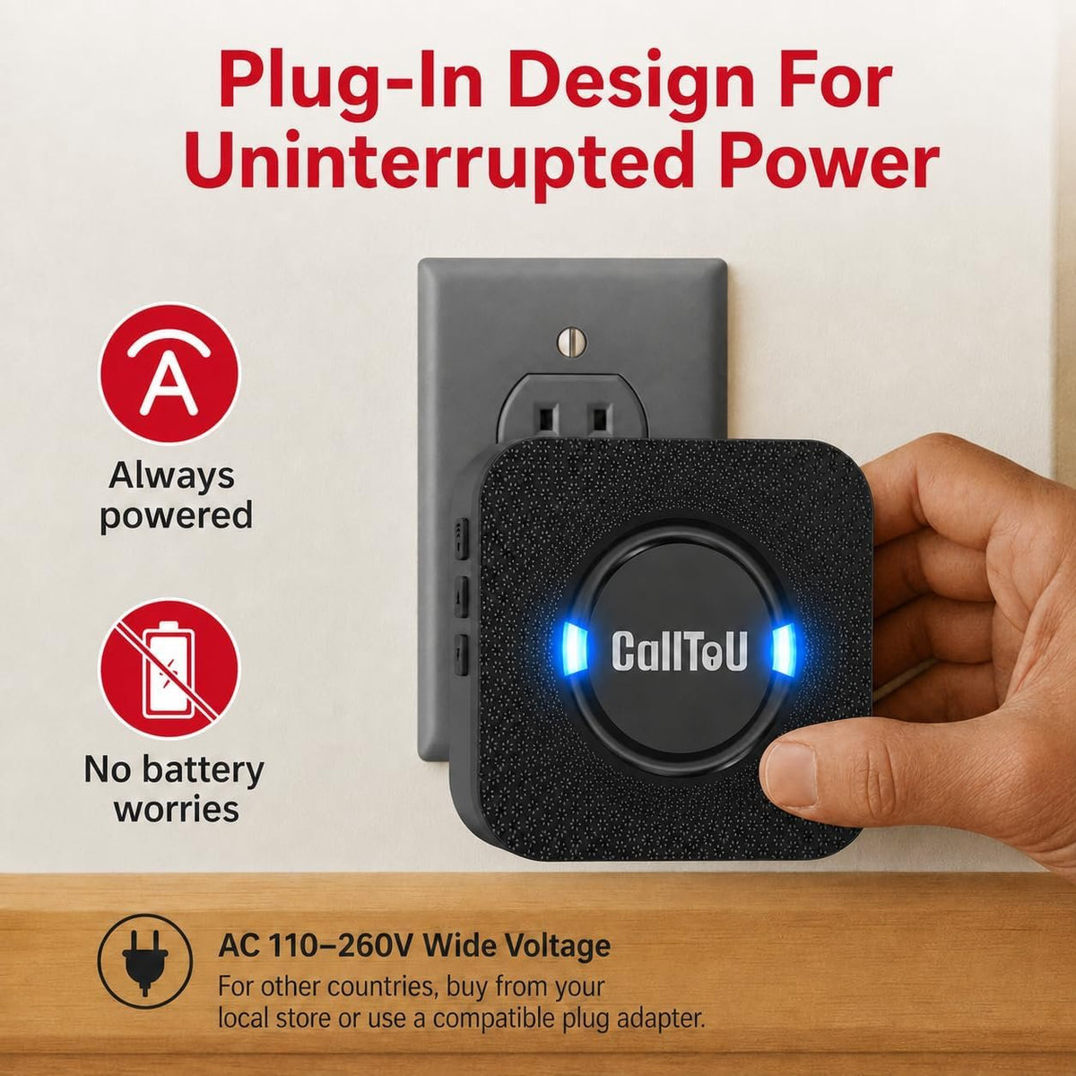 CallToU Caregiver Pager, Call Button for Elderly, Call Bell, 1+1 Black