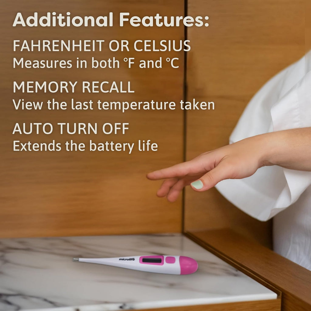 Microlife Digital Basal Thermometer 1/100th Accurate, Fertility Prediction and Ovulation Tracking, Oral or Vaginal BBT, (60-Second Reading),