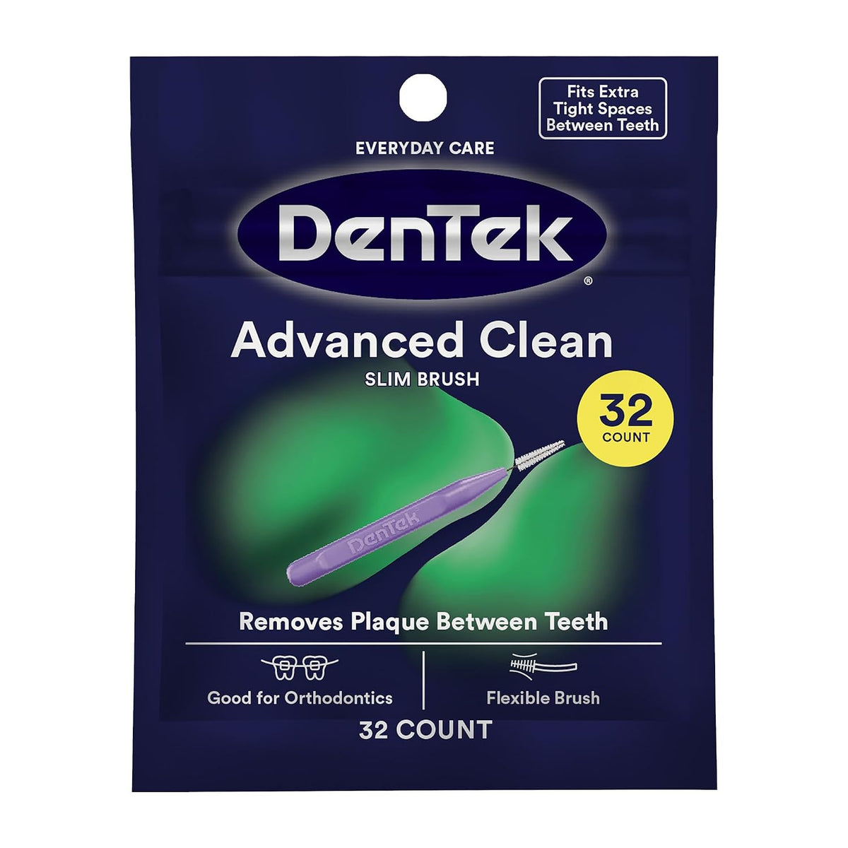 DenTek Interdental Brushes, Advanced Clean Slim Brush, 32 Count | Mint Flavor, Fits Extra Tight Spaces Between Teeth, Removes Plaque, Good for Orthodontics, Flexible Brush