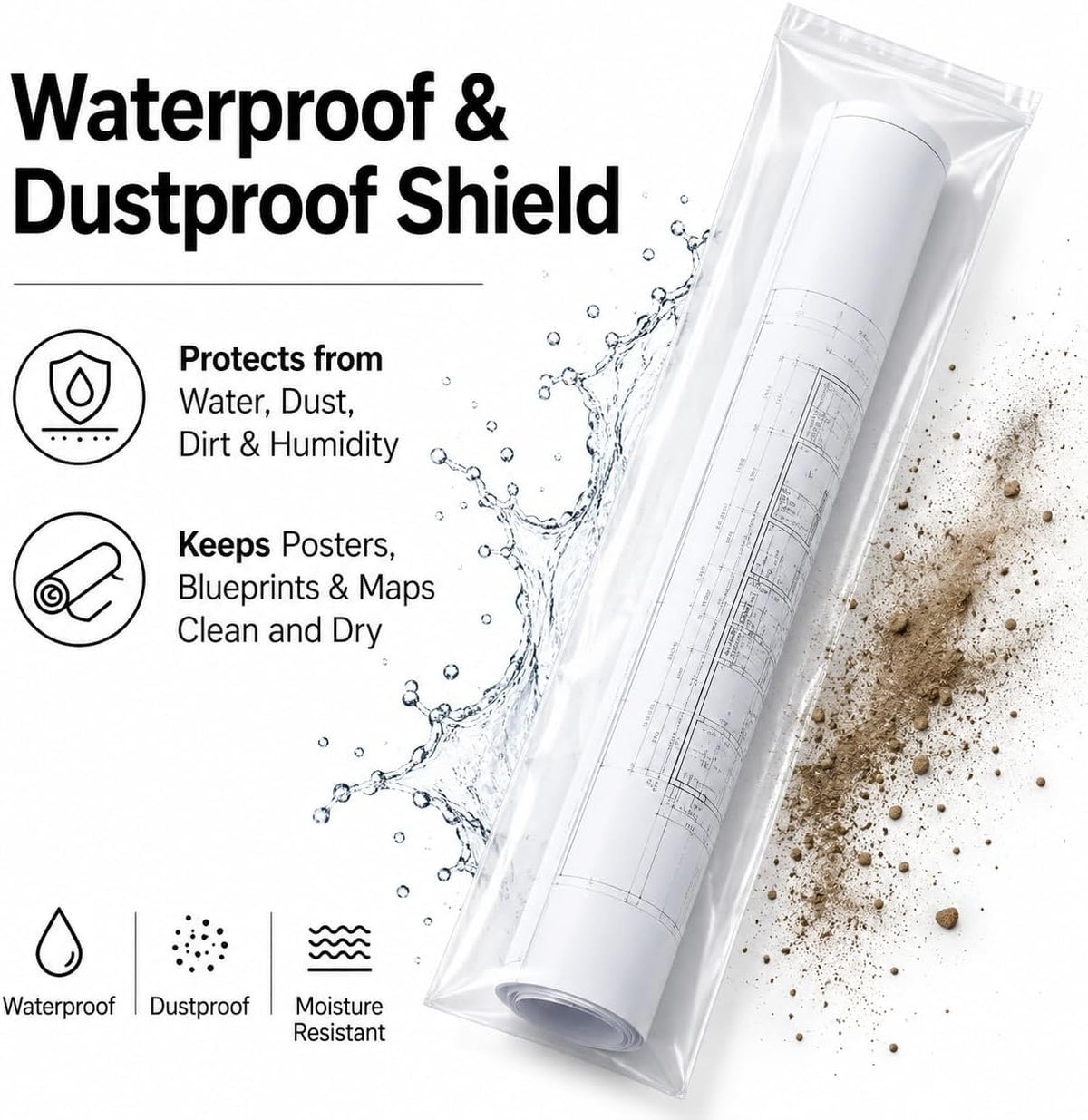 60 Pack 5x50" Long Plastic Sleeves 2.3Mil for Posters, Artwork & Blueprints