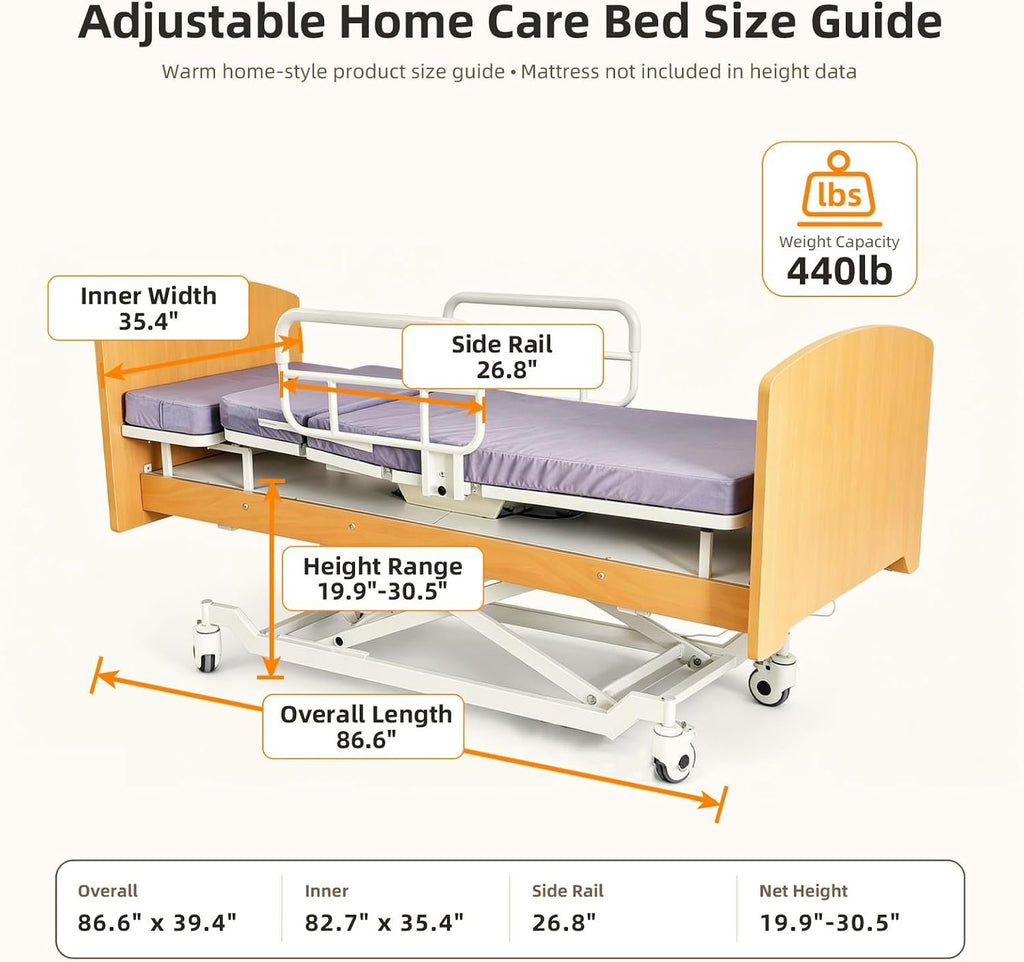 Rotating Electric Hospital Beds for Home Use, 90° Sit-to-Stand Nursing Medical Bed for Seniors and Disabled with Adjustable Height, Backrest, Leg Rest, 550 lbs Capacity, Mattress Included