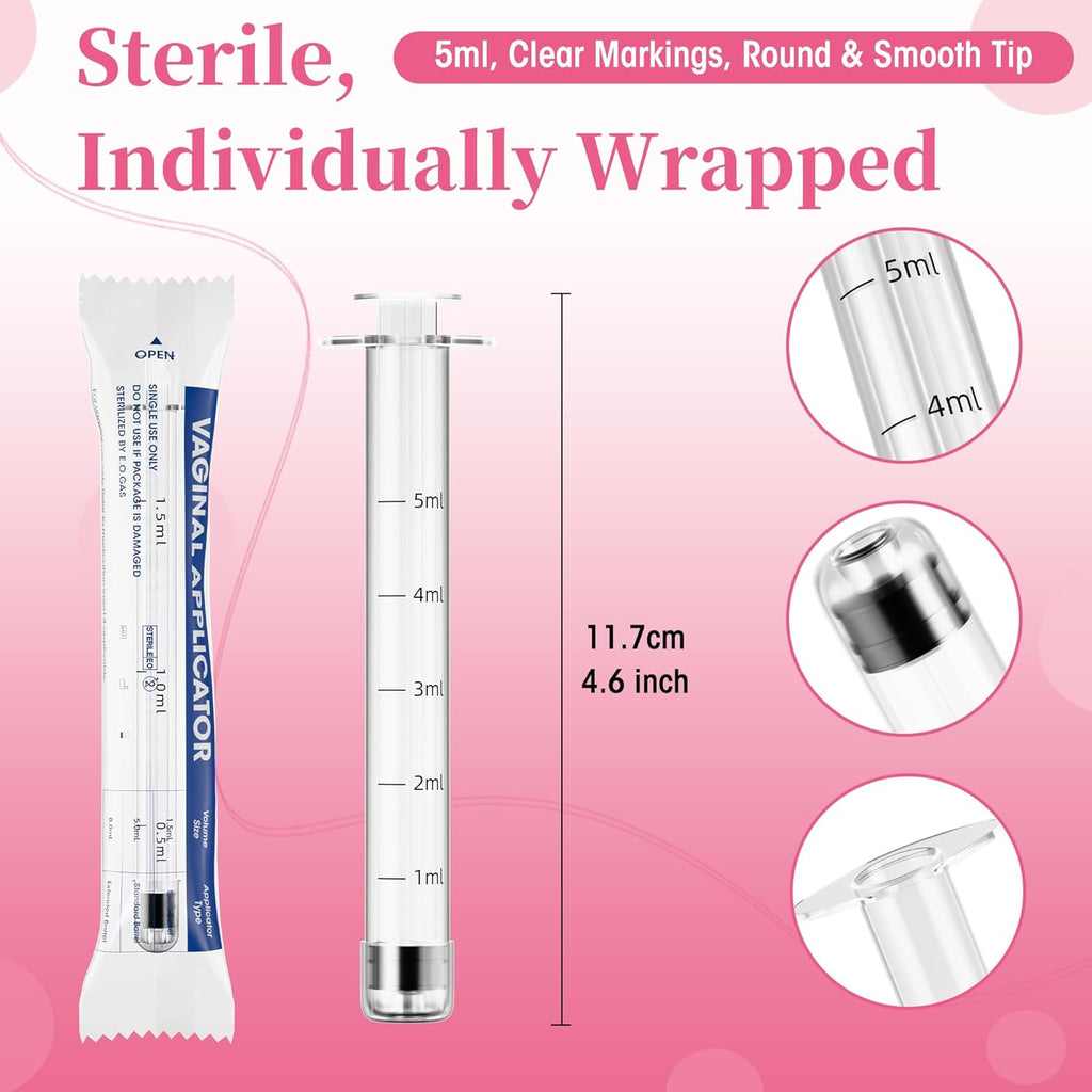 Disposable Vaginal Cream Applicators – 5ml Lube Injector Syringes with Smooth Tip, Dosage Markings, Fits Most Lubricants Creams Gels, Sterilized Individually Wrapped, Pack of 20