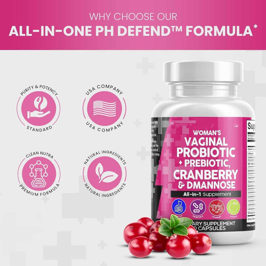 Women's Probiotics with Digestive Enzymes & Prebiotics | 100 Billion CFUs per Serving | Cranberry & D-Mannose for Urinary and pH Balance | 60 Vegetari