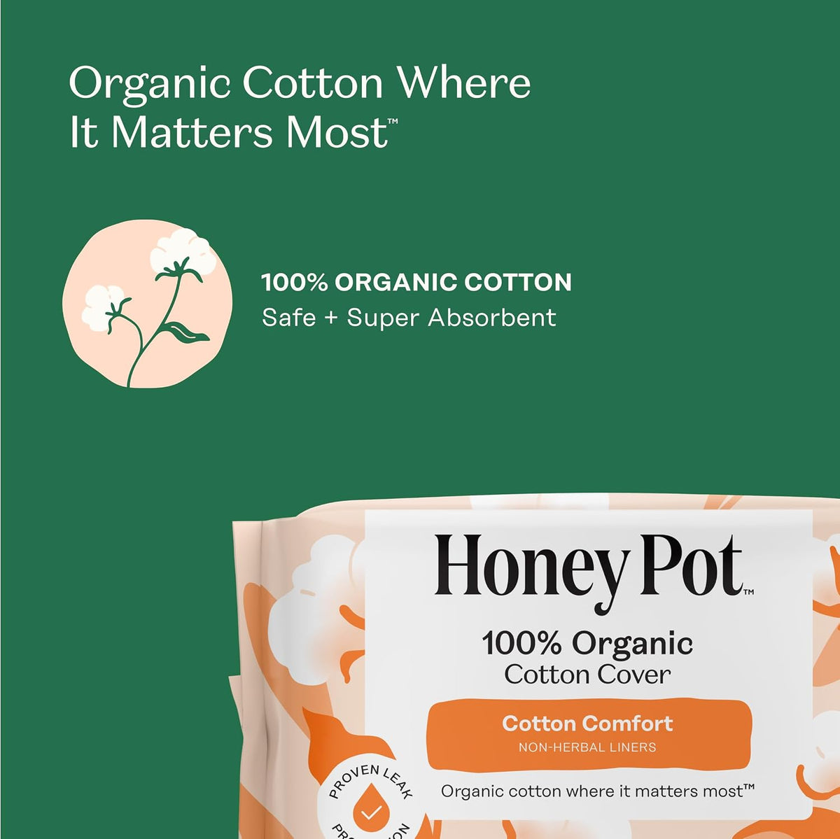 The Honey Pot Company - Cotton Comfort - Panty Liners for Women | Non-Herbal - Organic Cotton Cover & Ultra-Absorbent Pulp Core - Sanitary Pads - Feminine Care - 120ct