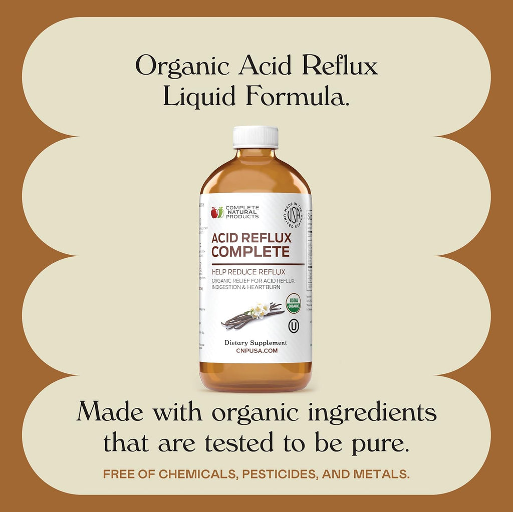 CNP | Acid Reflux Complete 8oz - Heartburn GERD, Amish Aloe Relief Aid | Organic acid reflux complete liquid with aloe, ginger, garlic & vanilla for heartburn, GERD, sour stomach and Amish support