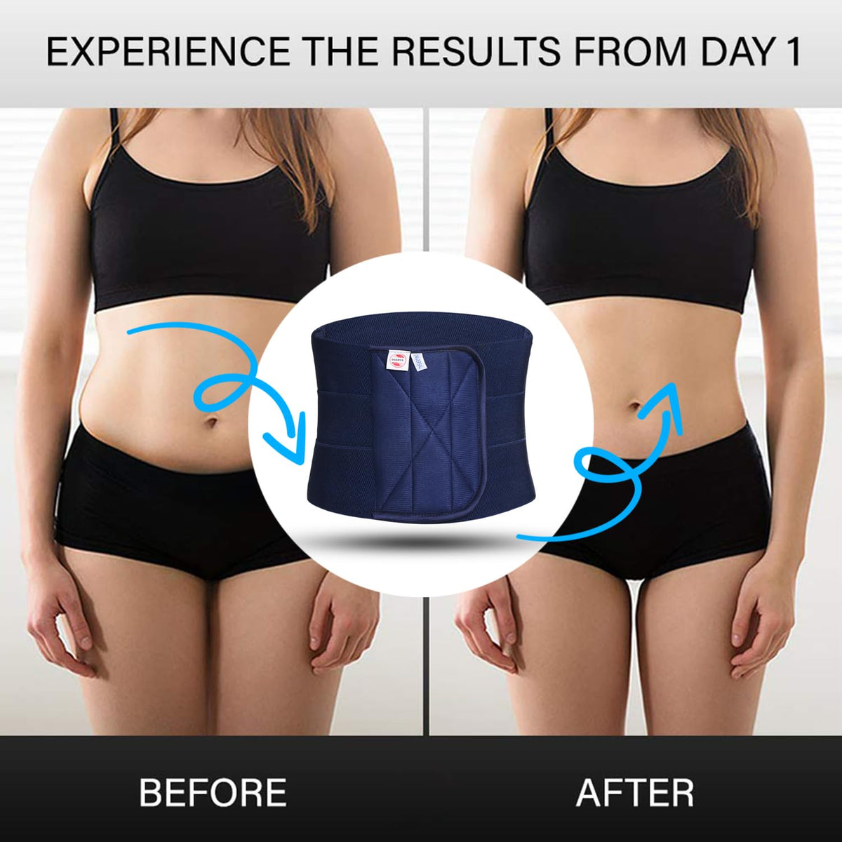 Abdominal Binder Compression Wrap, Breathable, Stomach Support Post Injury Or Surgery With Contoured Body-Specific Postpartum Design, Universal (Blue)