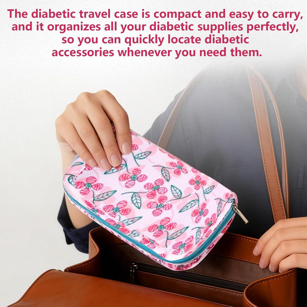 Lightweight Diabetes Travel Case, Diabetic Bag, Pink Flora | Portable Diabetic Supplies Travel Case for Glucometer, Blood Sugar Test Strips, Lancets & Syringes?Case Only ?