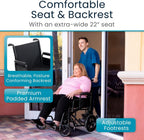 Vive Mobility Bariatric Transport Wheelchair for Adults - Supports 450lbs | Foldable, Heavy Duty Travel Wheel Chair - Portable, Transfer Aid with Swing Away Footrests & 22 Inch Wide Seat