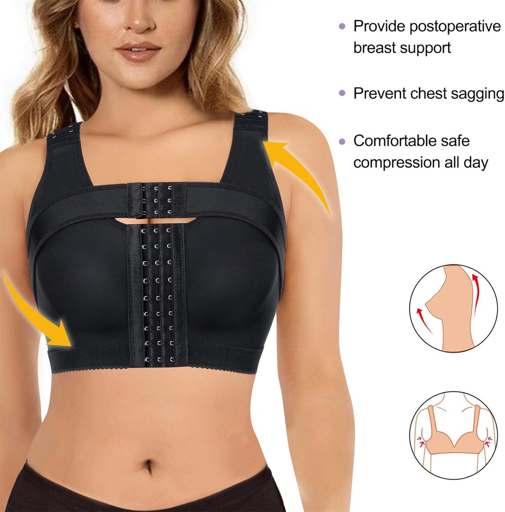 KUMAYES Postoperative Sports Bra, Front Closure Sports Bra for Post Operative with Back Support Running Seamless Yoga Fitness